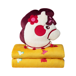 爱诗乐『好事来樂』二合一抱枕法兰绒盖毯车载靠枕马年礼物抱枕被