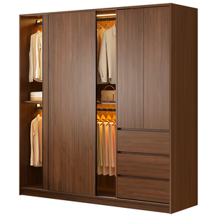 中古风移门大衣橱推拉门衣柜家用卧室小户型收纳储物柜子定制5B12