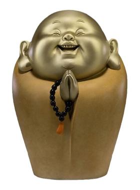 铜师傅知足者常乐中式礼品弥勒家居办公室客厅桌面饰品禅意小和尚