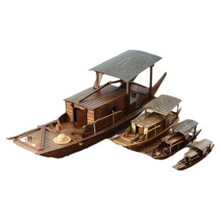 江南水乡帆船模型木船渔船乌篷船模中式工艺船摆件实木大船装饰品