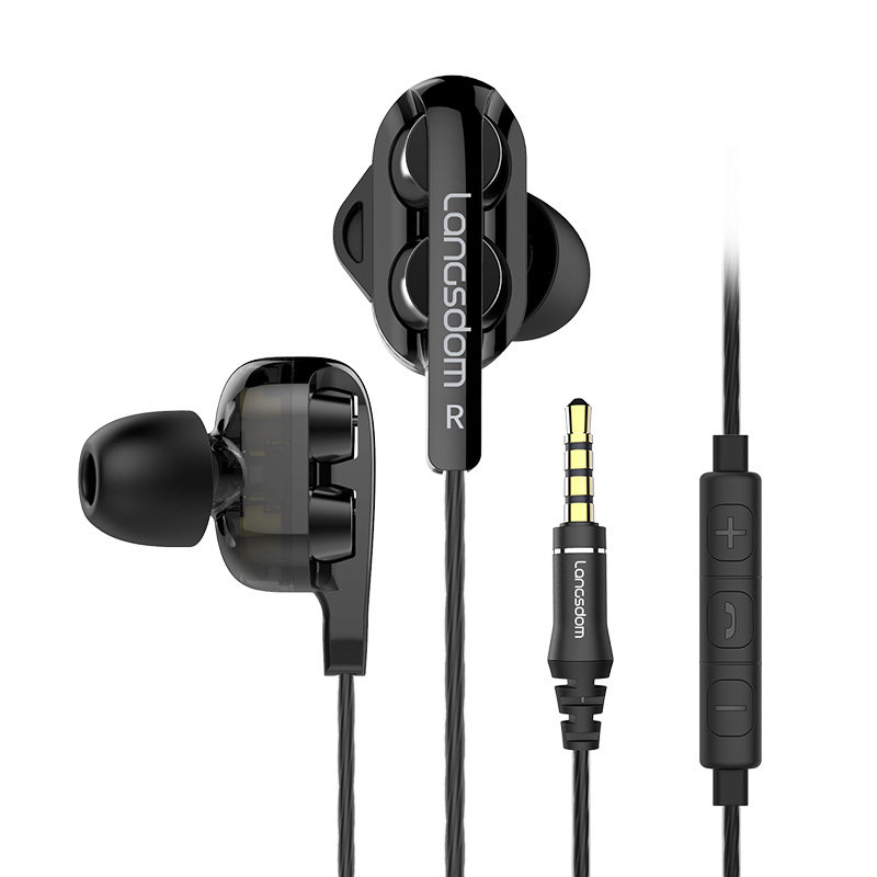 兰士顿D4C四核双动圈重低音耳机高音质手机通用耳塞HiFi舒适降噪