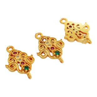 18k哑金保色镶嵌锆石珍珠四叶草双吊镂空荷花diy手链项链耳环坠