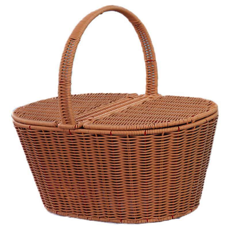 包邮大号藤编有盖保洁清洁篮野餐食品篮卫生篮手提篮子采摘篮筐