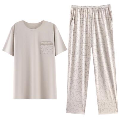 睡衣男士夏季纯棉短袖长裤家居服