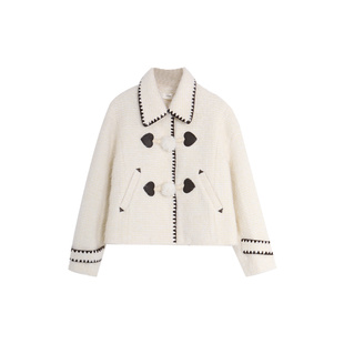 西町村屋外套女冬季新款设计感撞色贝壳绣设计短款外搭AD8219014