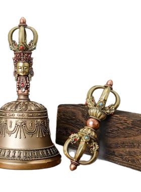 藏传多材五股铃铛特大号装饰摆件