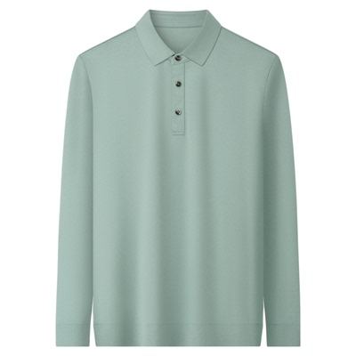 2025新款男士长袖t恤纯色翻领POLO打底衫商务休闲上衣男装春秋季