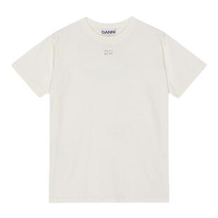 【甄选折扣】GANNI女装 白鹭色蝴蝶logo短袖T恤圆领上衣 T3946135