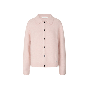 孔雪儿同款 Kroche 兔毛+绵羊毛 休闲宽松粉色翻领针织开衫外套