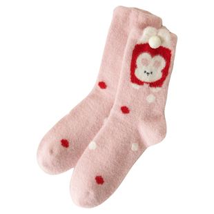 加厚毛绒袜子女款可爱睡觉保暖居家冬季中筒外穿毛茸茸长筒宽松