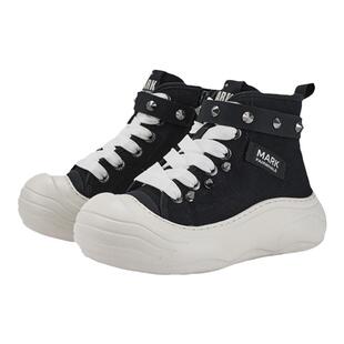 马克华菲开口笑黑色休闲厚底高帮帆布鞋女2026新款夏季透气女鞋子