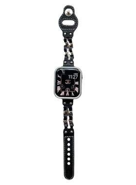 西部朋克铆钉真皮适用iwatch表带