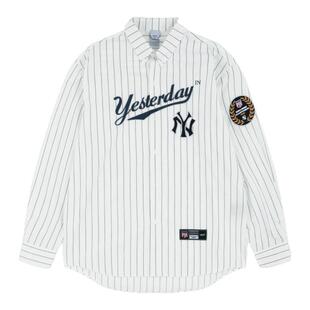 Protocol Index 25fw 条纹复古标语徽章刺绣棒球衬衫韩 ProjectGR