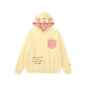 LAMLICKA苹果绣花黄色卫衣女款连帽衫宽松慵懒风简约百搭休闲外套