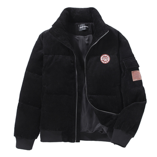 ApJeans灯芯绒羽绒服男加厚冬季保暖羽绒衣鸭绒填充条绒立领外套