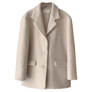 秒发！韩国OUNCE气质简约英伦风单排扣高质感西装羊毛大衣外套女