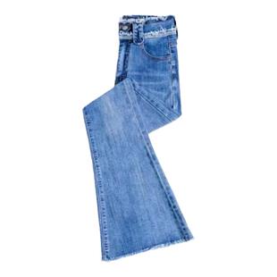 chic牛仔喇叭裤子小个子女士长裤薄款弹力显瘦垂感毛边微喇牛仔裤