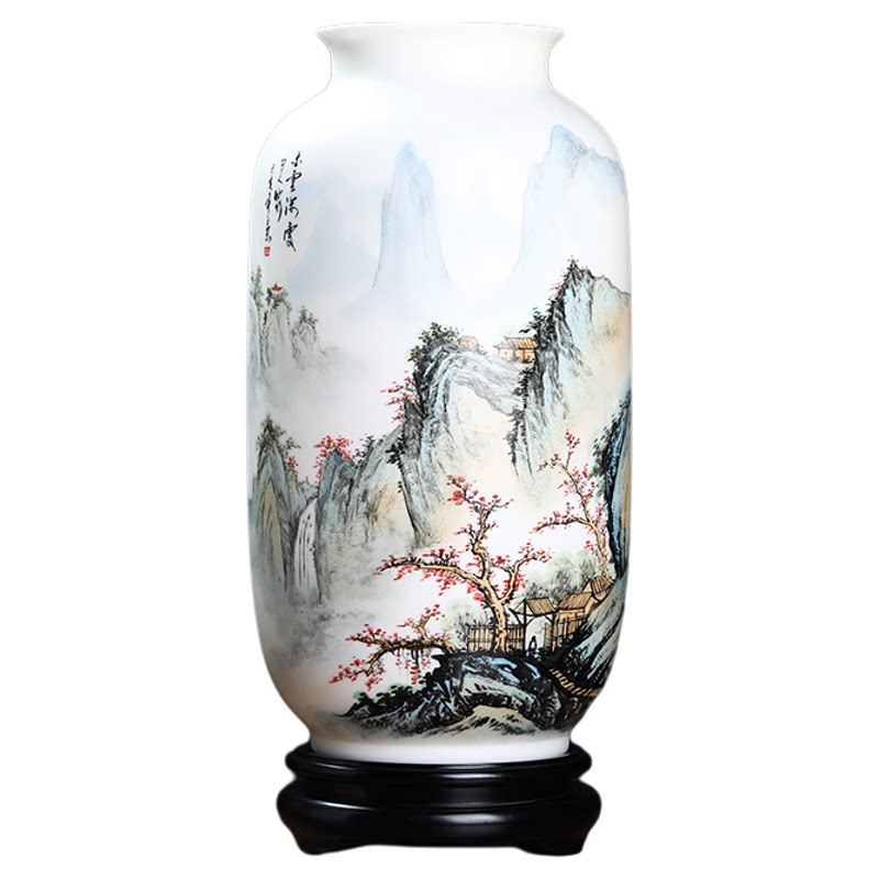 东方泥土陶瓷大号手绘实木花瓶