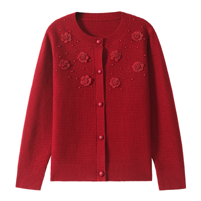 恒源祥100%纯羊毛衫新款圆领开衫