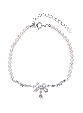 【新品】蝴蝶结仿珍珠银手链女生款2026新款手串本命年女礼物手饰