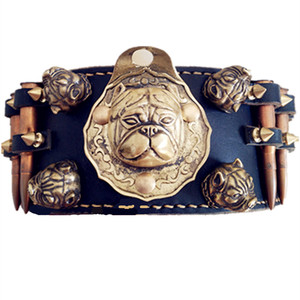 猛犬项圈大型犬专用子弹袋款进口牛皮手工定制恶霸英牛卡斯罗杜宾