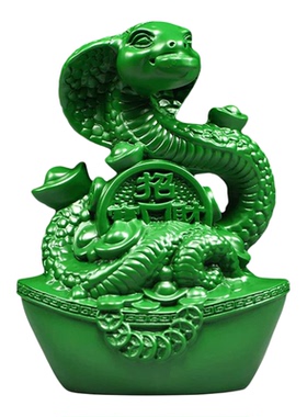 绿色木雕蛇摆件实木十二生肖木制蛇眼镜蛇家居客厅装饰木头工艺品