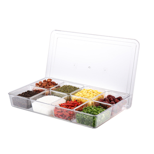 亚克力带盖调味盒八格厨房家用商用冰粉配料盒收纳盒调料组合套装