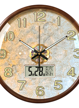 实木贝壳万年历挂钟客厅轻奢高级
