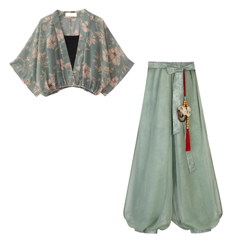夏季汉服唐制改良灯笼裤套装日常