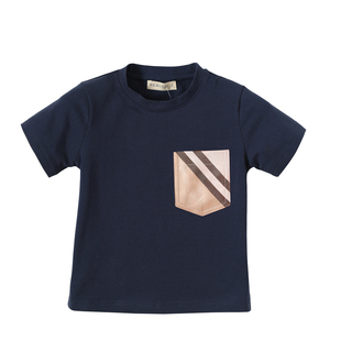 t恤男宝宝夏装男童格子短袖上衣纯棉男孩纯色bemidji伯米吉儿童装
