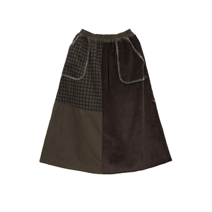 小小大星球童装 艺术感不规则三拼复古半裙 秋冬小众女童半身裙子