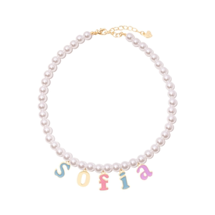 TENCOO 彩色字母珍珠项链 名字定制项链 设计感滴油字母吊坠饰品