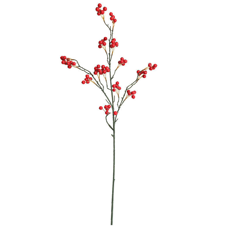 冬青果树枝 家居餐桌花卉装饰仿真花 绿植物婚庆工艺品 拍摄道具