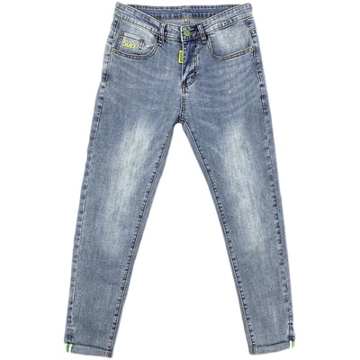 浅蓝修身弹力小脚九分牛仔裤潮男