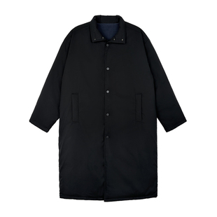 weave 时髦御寒 黑色90白鸭绒长款羽绒服冬季立领宽松过膝厚外套