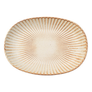 椭圆盘日式精致轻奢家用菜盘复古高颜值甜品盘粗陶盘子水果沙拉盘