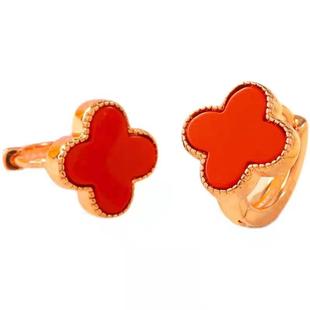 纯银玛瑙四叶草耳环不过敏耳扣2024新款耳钉不褪色耳骨圈高档耳饰