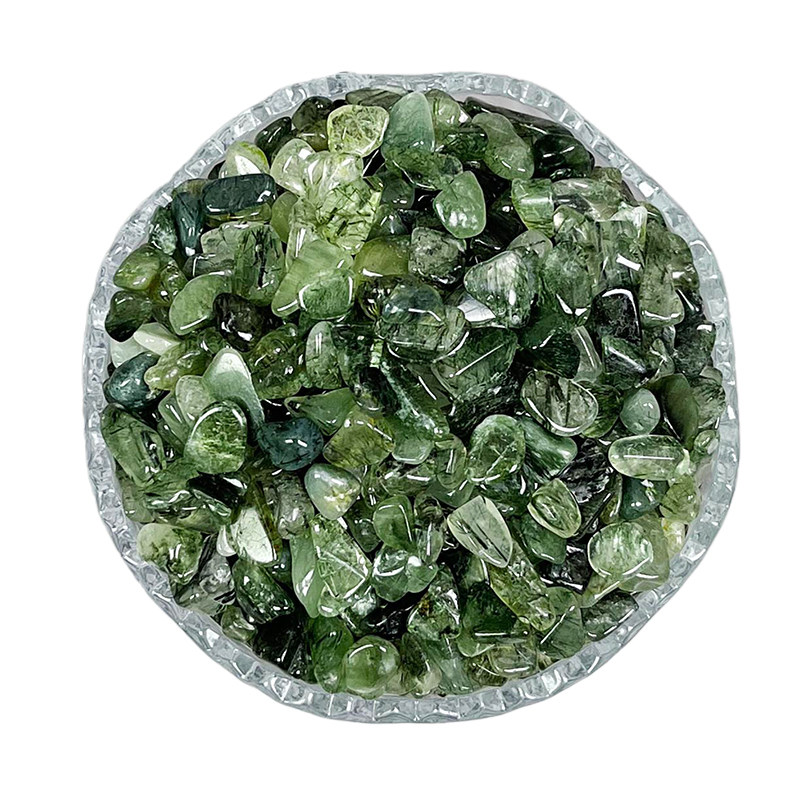 天然绿幽灵碎石绿发晶原石绿水晶