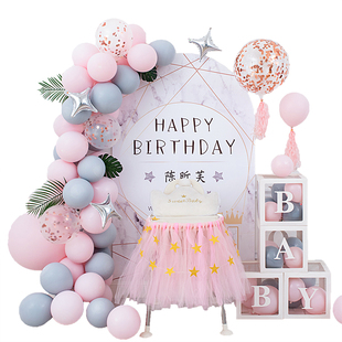 女孩宝宝1周岁生日布置场景装饰儿童一百天百日宴满月背景墙海报2