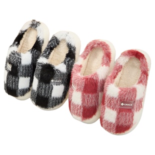 洁丽雅格子棉拖女2026新款冬季保暖家居室内情侣防滑家用毛绒鞋子