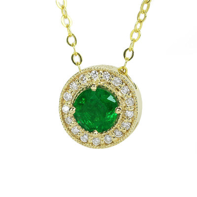 18k黄金天然祖母绿圆形复古吊坠