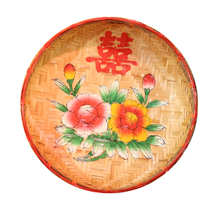 婚庆用品大全潮汕纯手工竹胡出花园嫁娶结婚竹箶竹编簸箕家用圆形