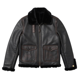 澳洲轻软原生态羊皮毛一体美式复古袖口后摆开衩男真皮皮衣