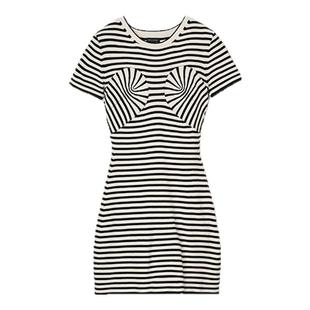 【新年特惠】MARC JACOBS/莫杰 DRESS 黑白条纹短袖针织连衣短裙