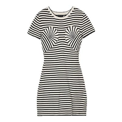 【季末折扣】MARC JACOBS/莫杰 DRESS 黑白条纹短袖针织连衣短裙