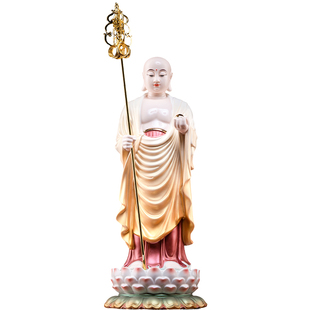戴玉堂陶瓷彩绘地藏王立像无帽地藏菩萨佛像供奉家用德化白瓷摆件