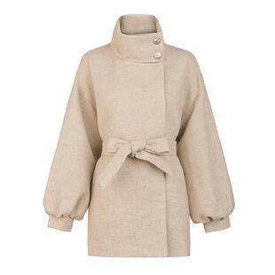 sdeer圣迪奥女装春秋装时尚立领收腰灯笼袖短款呢大衣S253Z2601