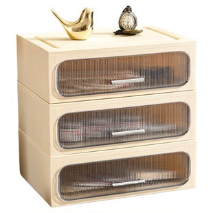 玄关收纳盒桌面鞋柜上入户门现代奶油风抽屉可叠加杂物整理置物架