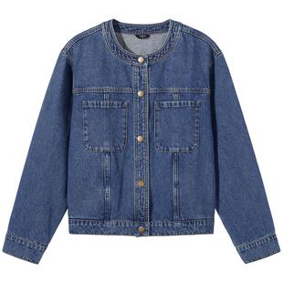 热风2026年春季新款女士圆领牛仔外套全棉柔软亲肤利落短款