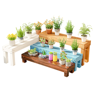 室内阳台多层花架子客厅实木落地式阶梯置物架防腐木质多肉花盆架